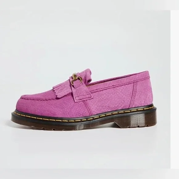 Dr. Martens Thrift Pink Adrian Snaffle Repello EmbossedSuede Kiltie Loafers 10